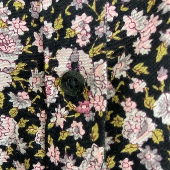 Chaps No Iron Button Down Shirt Black/Pink Ditsy Floral Contrasting Cuffs M - Picture 9 of 15
